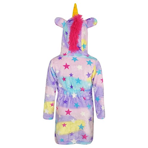 Peignoir licorne pour fille couleur mauve motif étoiles avec corne 3D et crinière rose de 2 à 13 ans