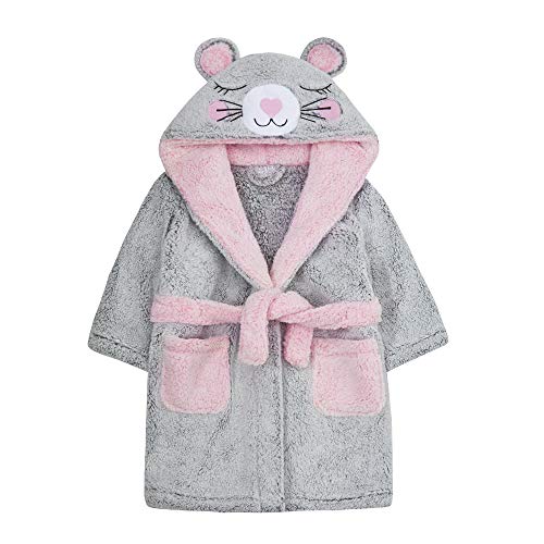 Peignoir petite souris  Miikidz pour fille couleur grise et rose avec oreilles 3D pour fille de 2 ans à 6 ans avec petite queue