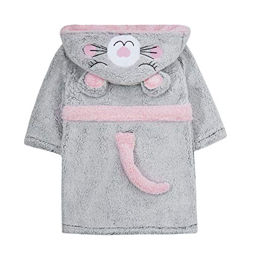 Peignoir petite souris  Miikidz pour fille couleur grise et rose avec oreilles 3D pour fille de 2 ans à 6 ans avec petite queue