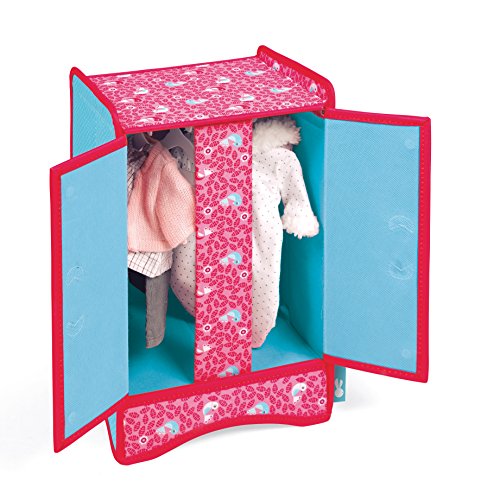 Penderie avec portes pour poupée en tissu rose et carton