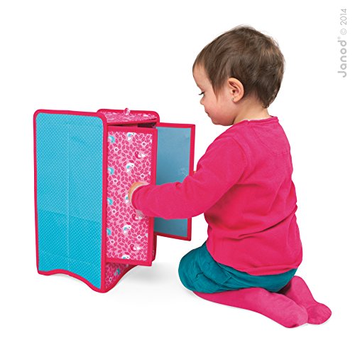 Penderie avec portes pour poupée en tissu rose et carton