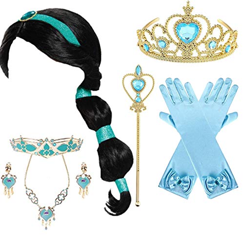 Perruque Jasmine et set de bijoux avec gants
