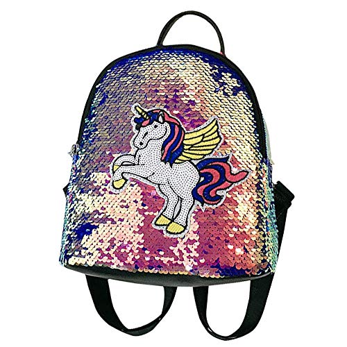 Petit sac à dos pour fille avec corps de licorne en sequins argenté