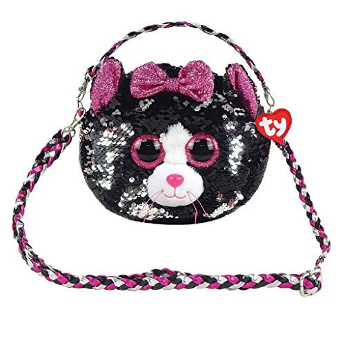 Petit sac à main à paillettes brillant tête de chat avec museau en peluche Ty