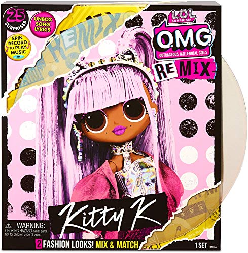 Boite surprise LOL contenant une poupée mannequin collectionnable Remix, Kitty K Queen, Pop Music O.M.G. série Remix