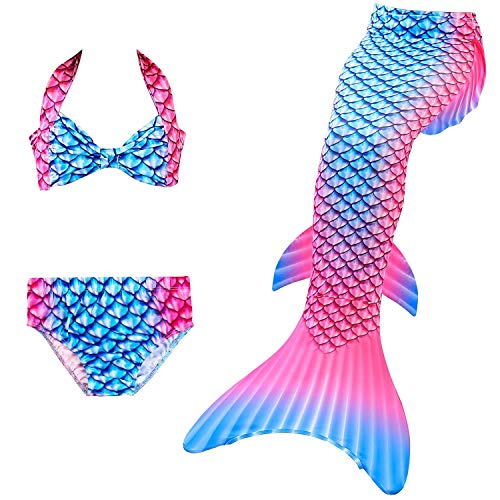 Ensemble maillot de bain et queue de sirène en arc-en-ciel rose et bleu pour fille