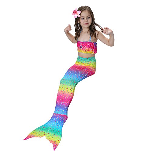 Maillot de bain queue de sirène en arc-en-ciel monopalme pour petite fille compatible pour marcher