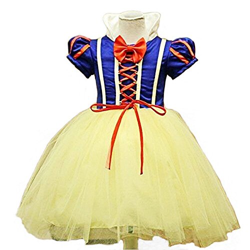 Robe façon Blanche-Neige avec jupon en voile et corset tressé pour fille de 1 à 5 ans