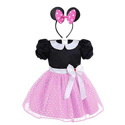 Robe costume Minnie Mouse pour bébé façon princesse avec tutu rose à plumetis