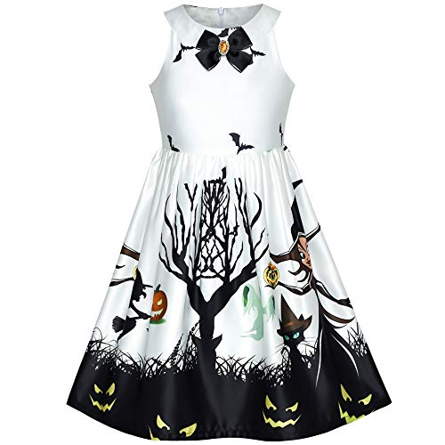 Robe de soirée Halloween girly et chic look bal vintage noir et blanche avec citrouilles