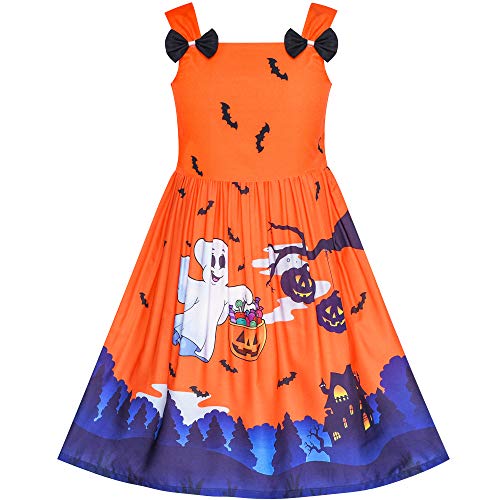 Robe de soirée Halloween girly et chic look bal vintageorange et violette avec citrouilles