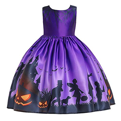 Robe de soirée Halloween girly et chic look bal vintage violette avec citrouilles