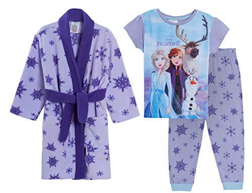 Ensemble violet robe de chambre et pyjama Elsa pour fille pour des soirées Frozen à partager de 1 à 5 ans