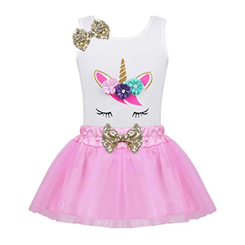 Robe en tutu pour bébé  licorne rose et petit noeud or