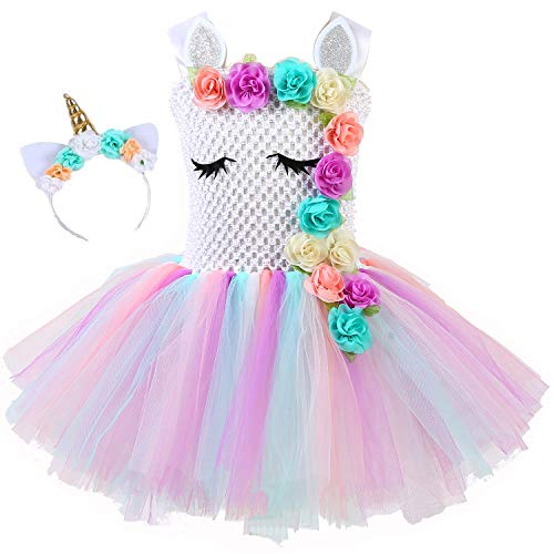 Robe licorne Arc en ciel avec écharpe de fleurs