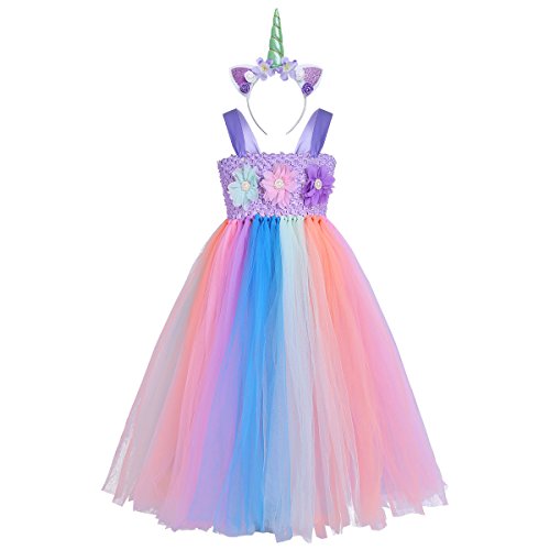 Robe licorne multicolore longue avec fleurs