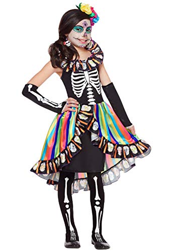 Robe princesse Dia de los muertos pour fille : squelette et couleurs arc-en-ciel !