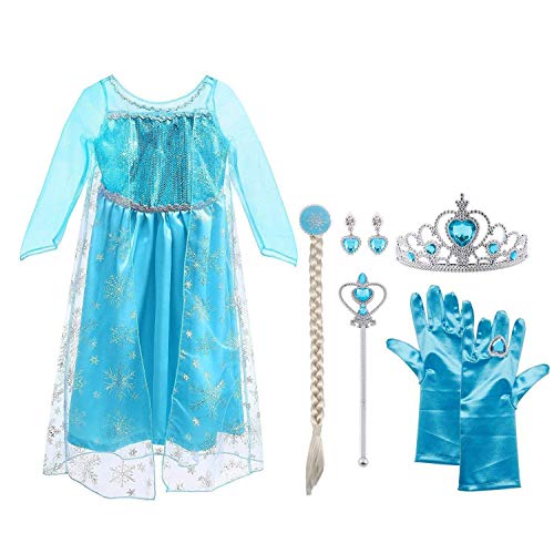 Robe costume Elsa avec couronne, gants et bijoux