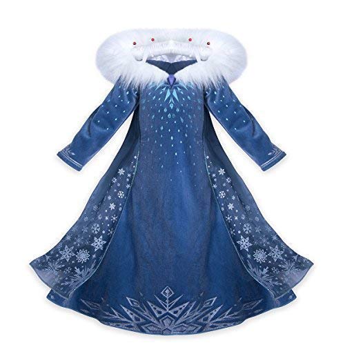 Robe Elsa toute douce avec col en fourrure, déguisement Cosplay pour fille