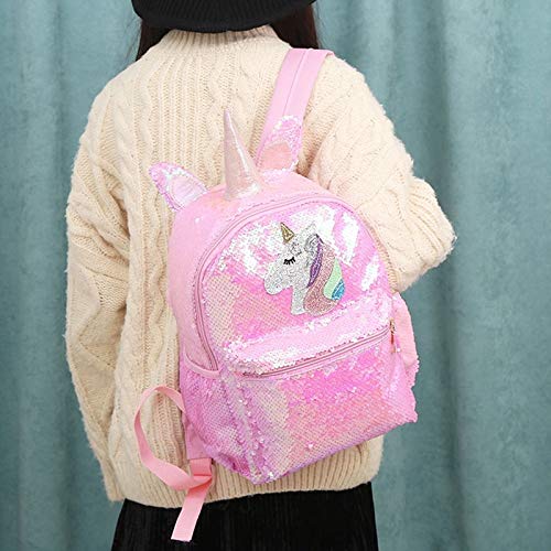 Sac à dos école pour fille avec silhouette de licorne en sequins