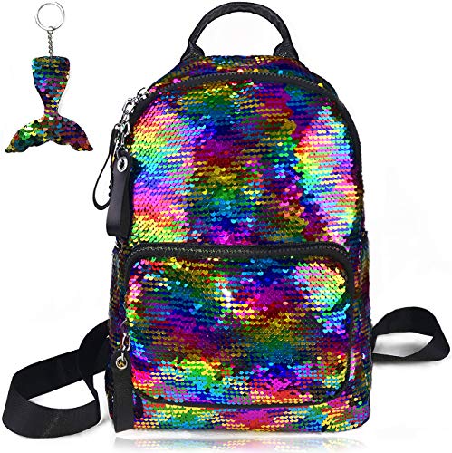 Sac à dos sequins réversibles sirène couleur arc-en-ciel pour l'école ou les loisirs 29,2 x 11,9 x 39,4 cm