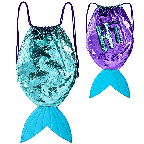 Sac de sport ou natation à ficelles sirène à paillettes réversibles pour fillette girly