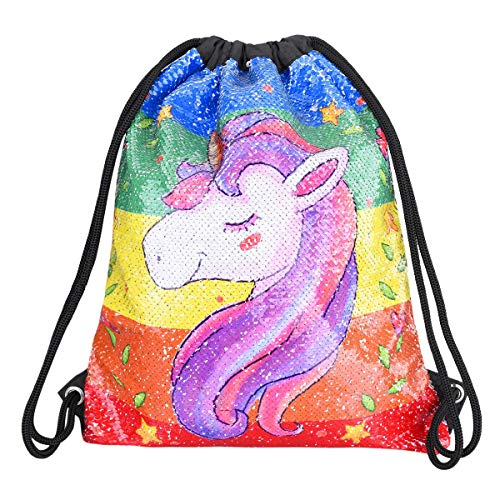 Sac de sport ou de piscine à ficelles irisé avec sequins licorne rainbow