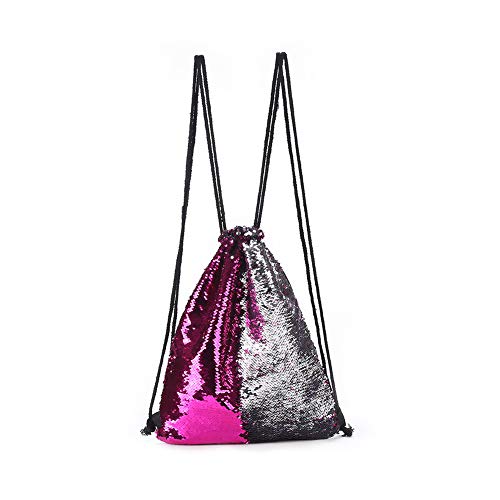 Sac de sport ou de piscine à ficelles irisé avec sequins réversibles violet et argent