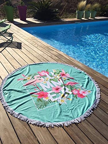 Serviette de plage ronde et girly Summer et bord frangé