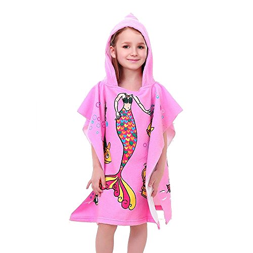 Serviette poncho sirène pour petite fille girly couleur rose en coton