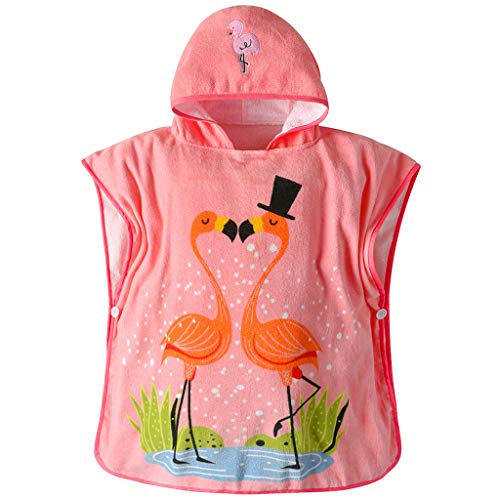 Serviette poncho flamants Rose pour petite fille girly couleur rose et violet en coton