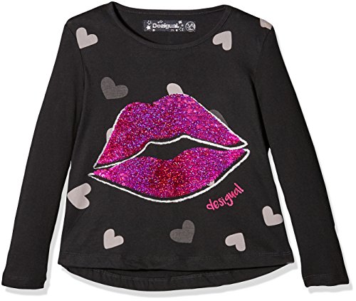 T-shirt Desigual b pour fille avec sequins bouche et coeurs