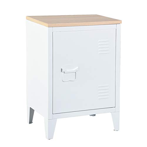 Table de chevet en acier blanc et oak parfaite pour une chambre d'ado look industriel