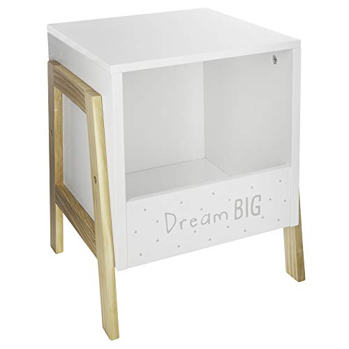 Table de chevet blanche en bois massif au look nordique pour chambre de fille blanche et or avec pieds