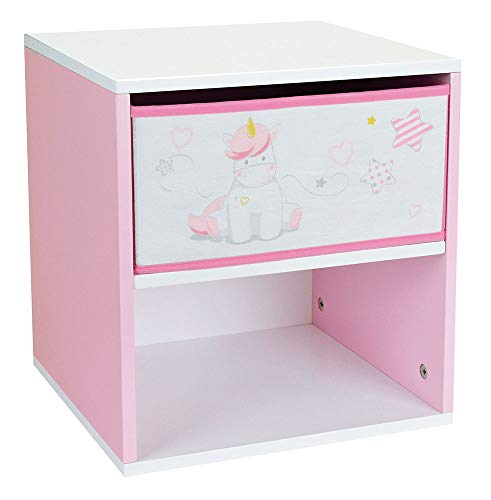 Table de chevet girly avec licorne rose