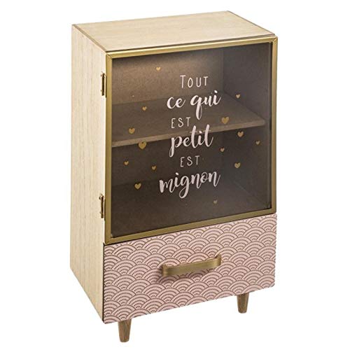 Table de chevet pour fille rose et beige avec motif géométrique et plusieurs tiroirs