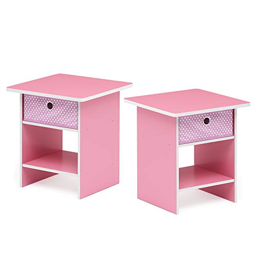 Tables de chevet rose bonbon pour fille en bois composite et tissu vendues par 2