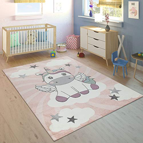 Tapis rose avec licorne enfantine pour chambre de fille garantie sans produit nocif 160x230 cm  XXL