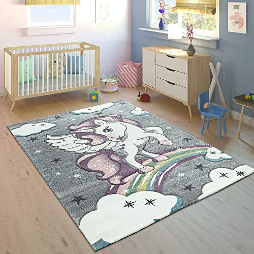 Tapis gris avec licorne rose et arc en ciel pour déco girly  sans produit nocif 160x230 cm tapis gris XXL