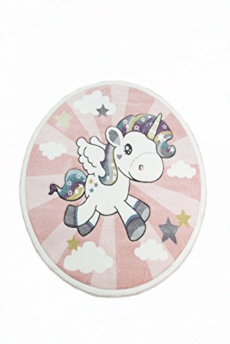 Tapis ovale et rose avec licorne unicorne  80 ou 120 cm