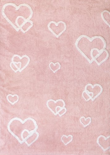 Tapis rose imprimé coeurs girly 120x160 cm, coton