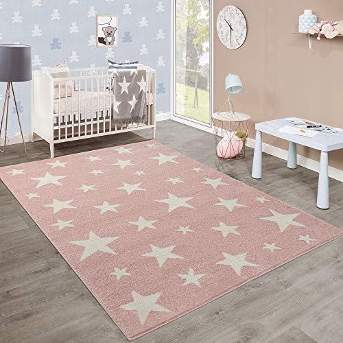 Tapis rose étoilé petites et grandes étoiles pour fille