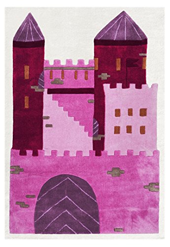 Tapis rose fushia château de princesse pour chambre de fille, Oeko Tex Standard 100, durable et non nocif, 120x180cm, épaisseur 13 mm