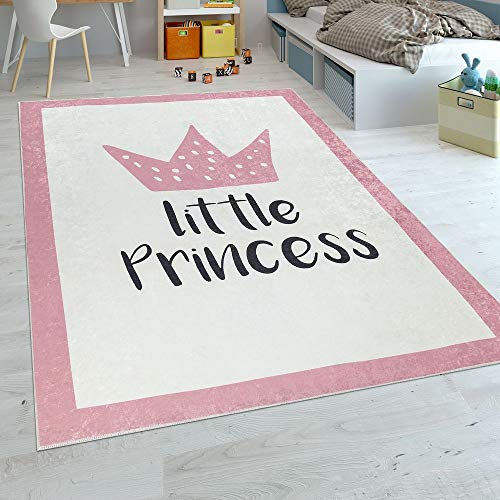 Grand tapis Little Princess rose et blanc pour chambre de fille girly