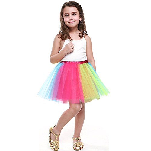 Tutu arc-en-ciel fluo pour fille en tule avec élastique