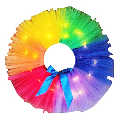 Tutu arc-en-ciel lumineux pour fille en tule avec ruban et lumières led