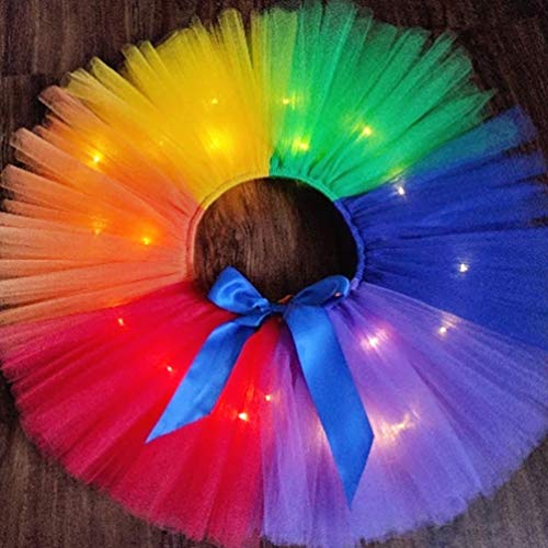 Tutu arc-en-ciel lumineux pour fille en tule avec ruban et lumières led parfait pour le soir d'Halloween