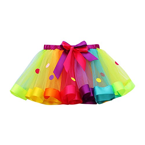 Tutu arc-en-ciel pour fille en tule avec ruban et pois multicolores