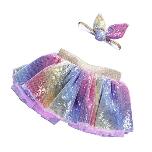 Tutu de ballerine arc-en-ciel à paillettes pour fille avec serre-tête assorti