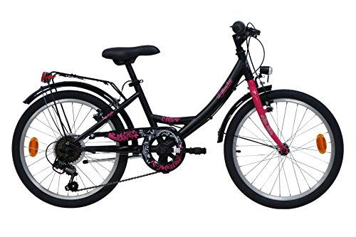 vélo noir et rose avec 6 vitesses en acier allié pour fille de 6 ans taille 20 pouces, VTC Olinda
